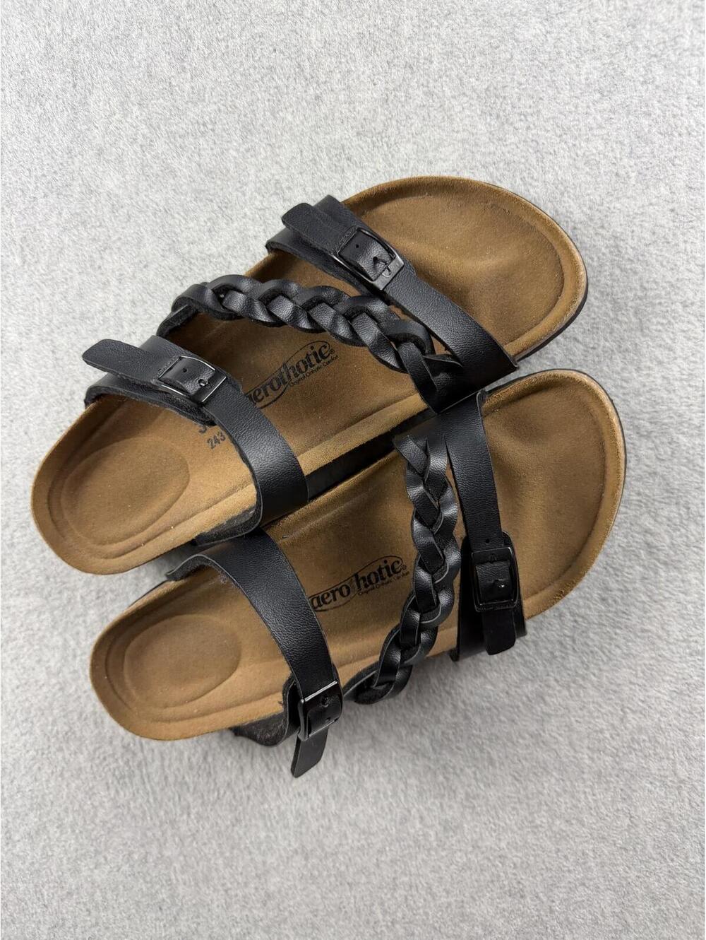 Aerothotic Womens Sandals black open toe braided  size 38